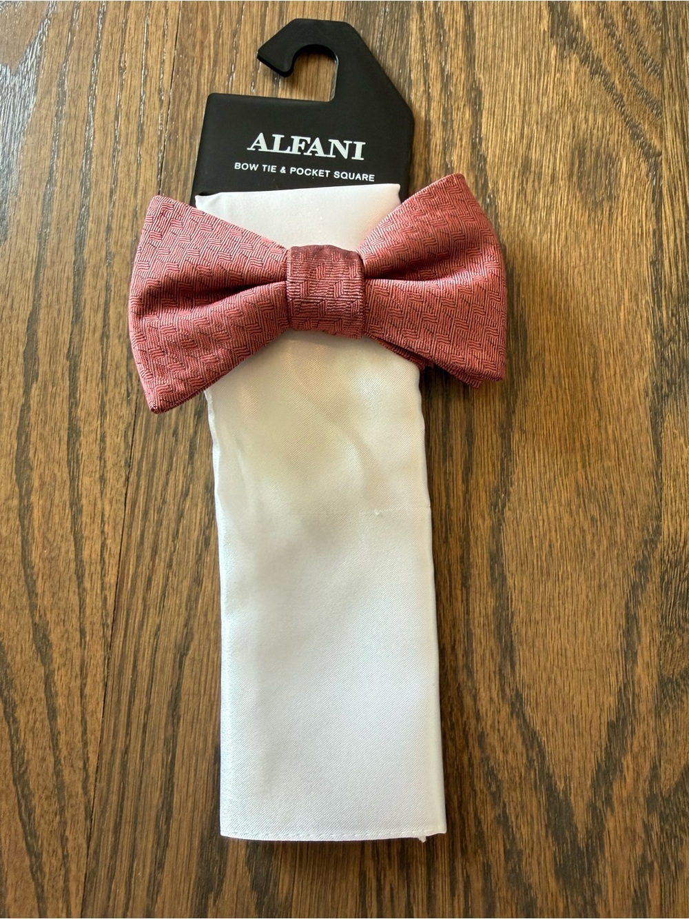 Alfani Red brick Textured Bow Tie with White Pocket Square. Formal prom, wedding